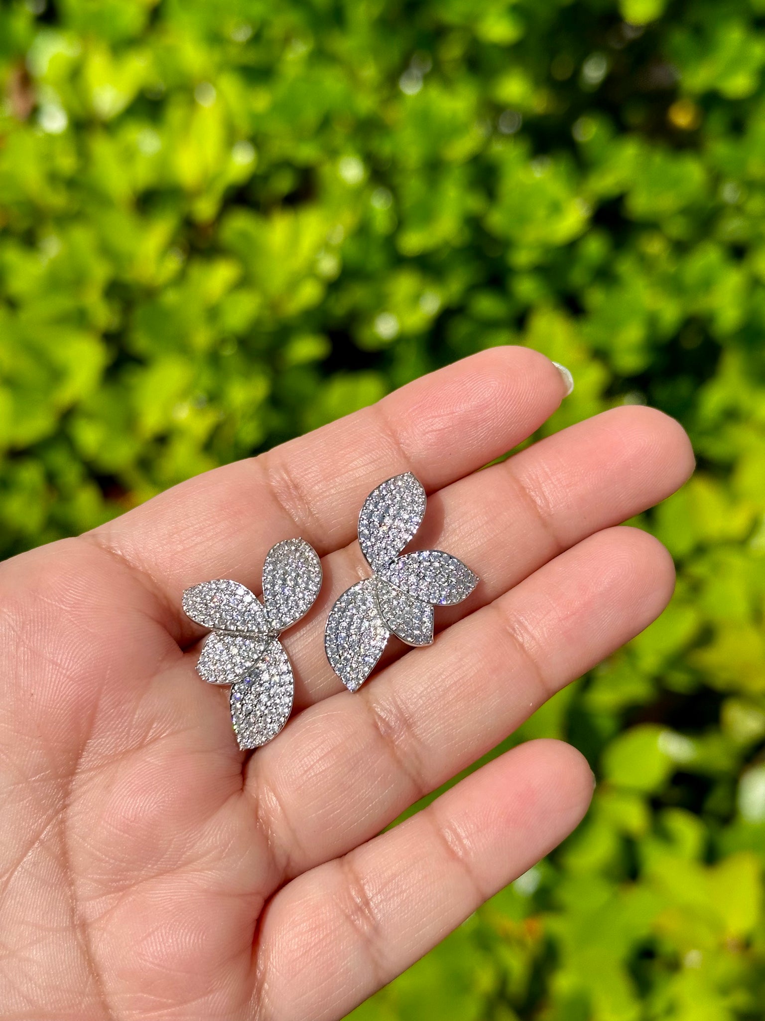 Pave Half Flower Earrings