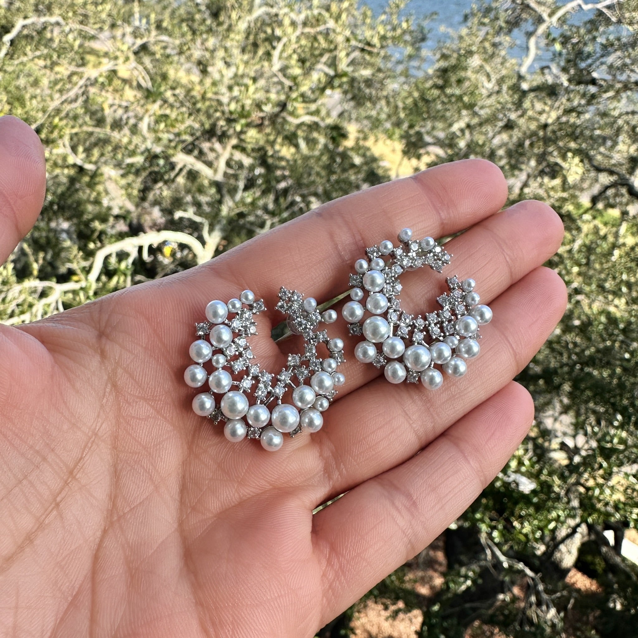 Pearl & Diamondesque Swirl Earrings