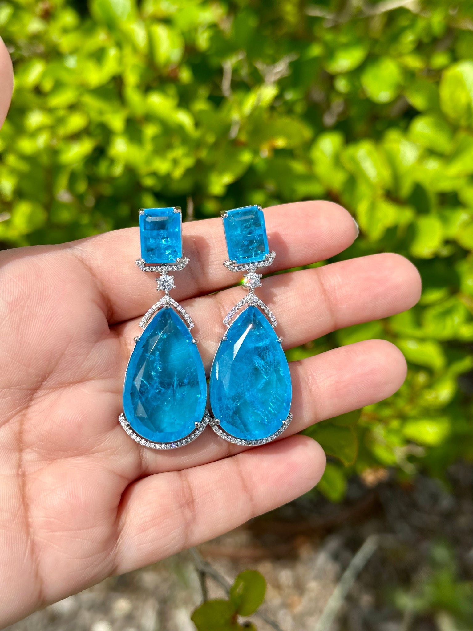 Blue Double Stone Crushed Earrings