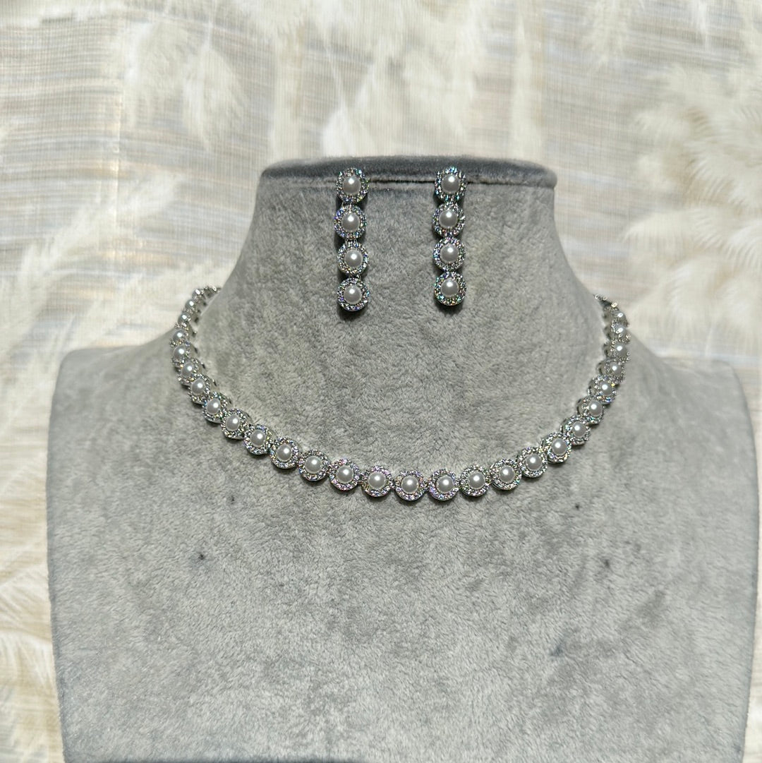 Petite Pearl Halo Necklace & Earrings Set