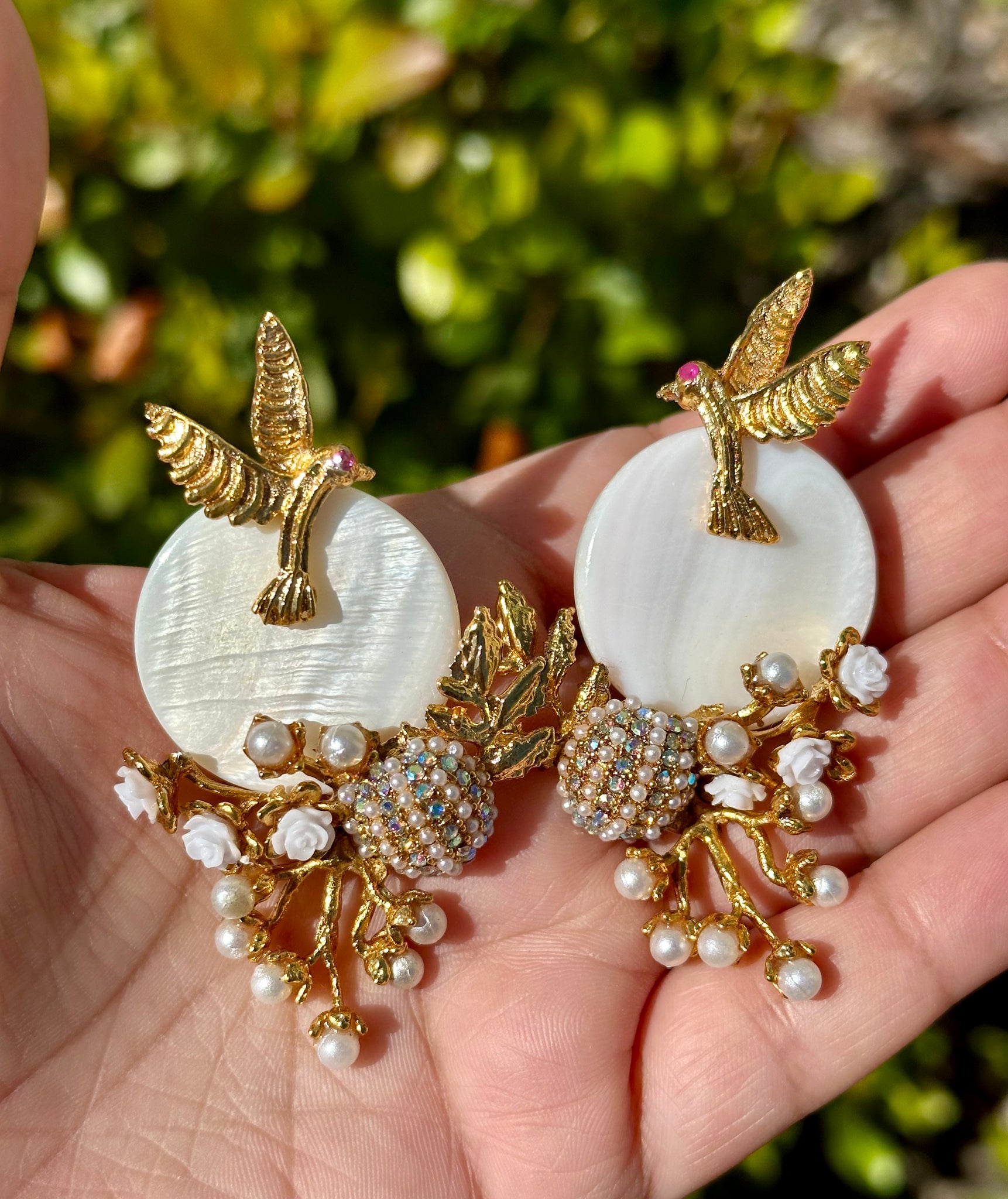 Mother of Pearl Floral Bird Earrings