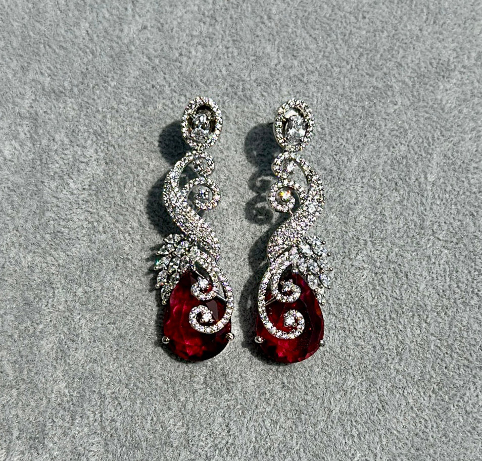 Ruby Diamondesque Swirl Crushed Stone Earrings