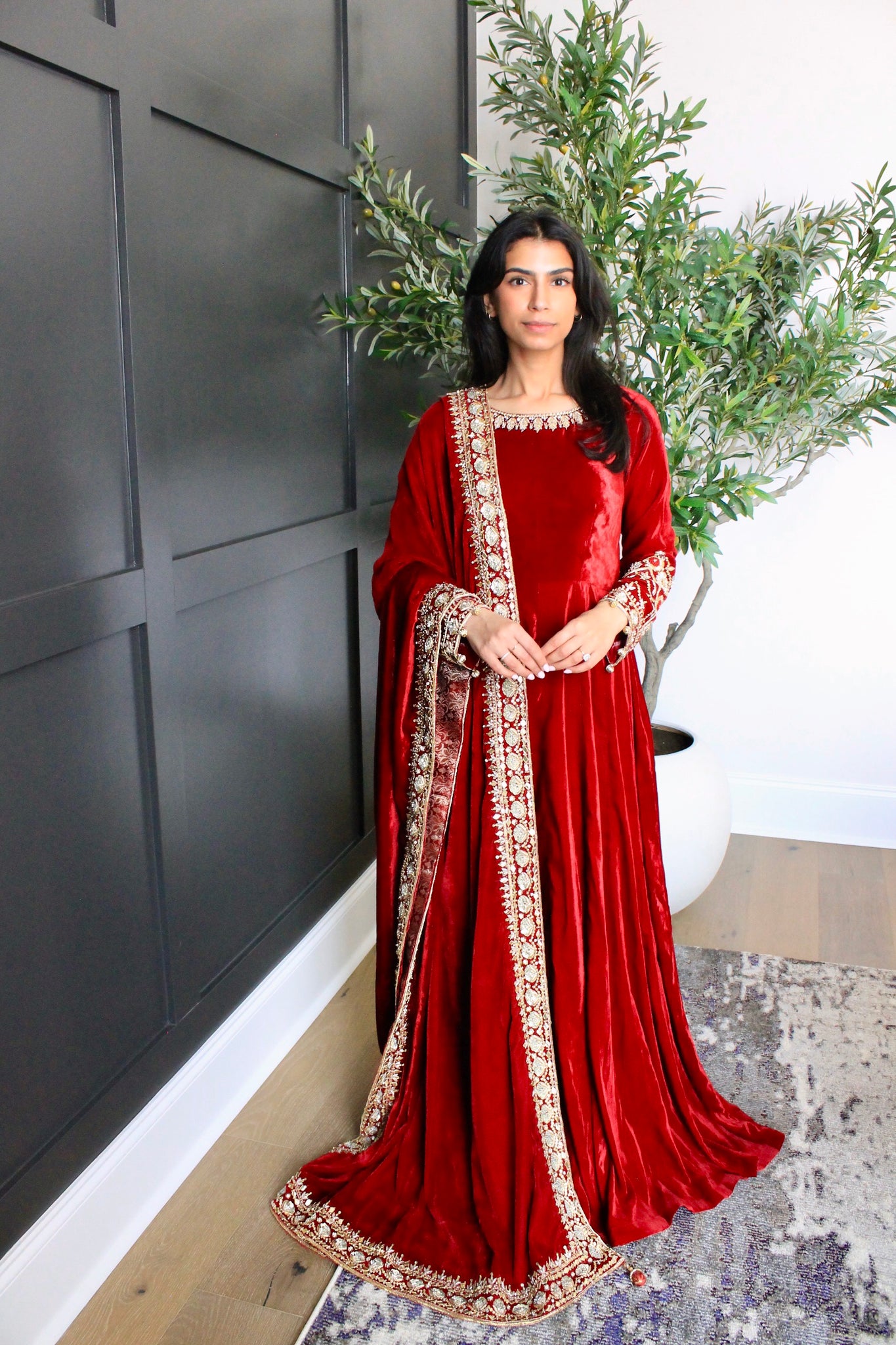 Red & Gold Embroidered Anarkali Formal