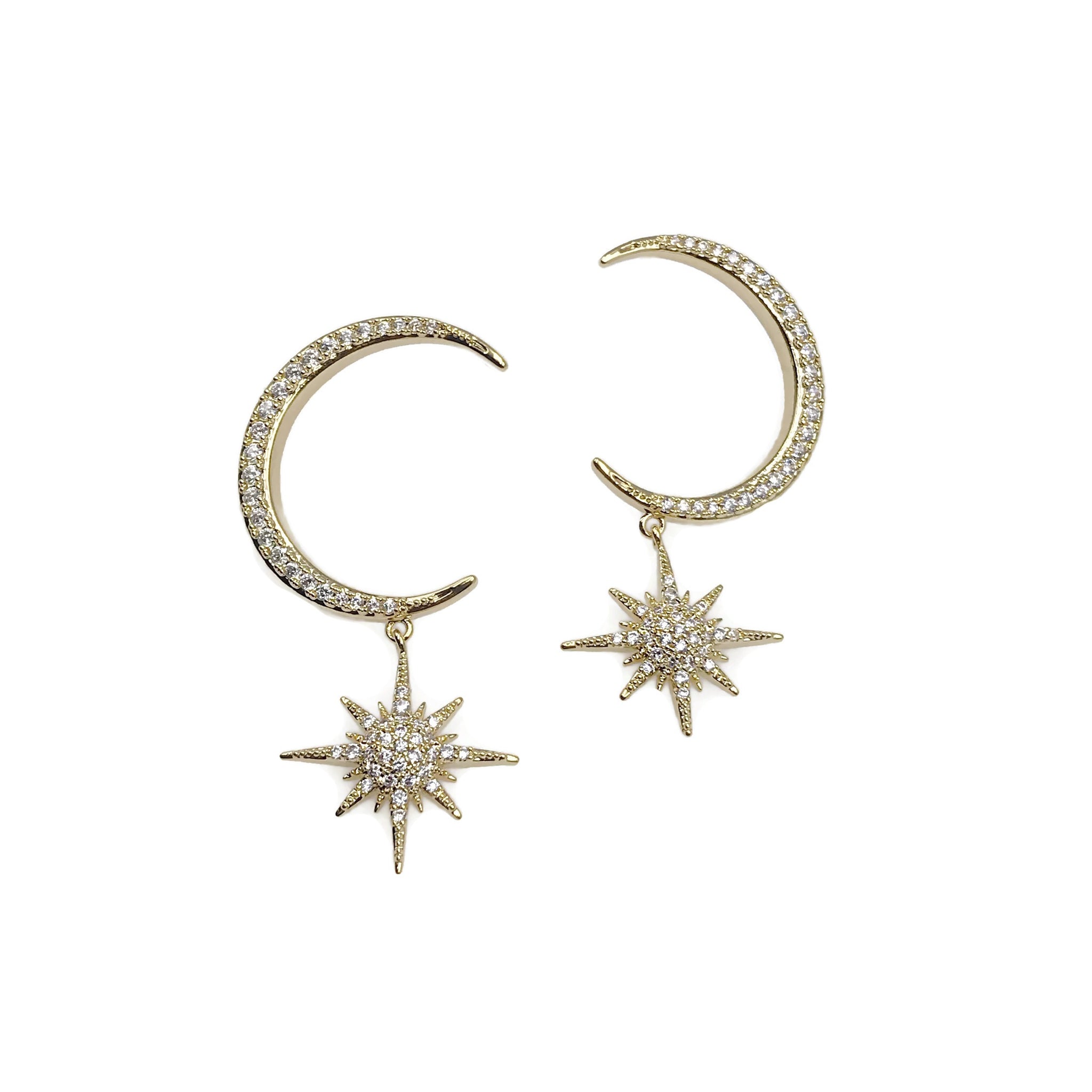 Moon and Star Earrings gold front fiew
