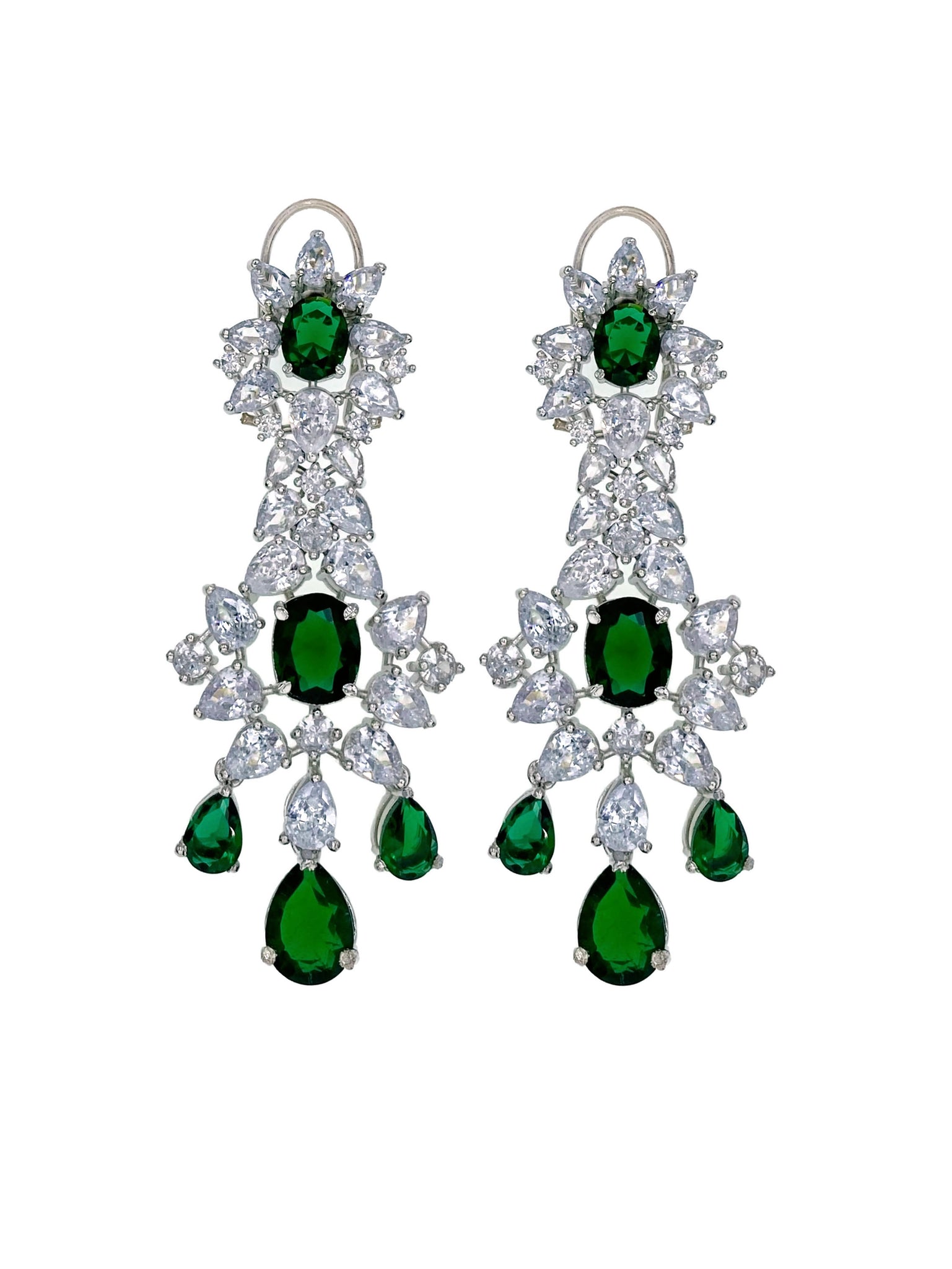 Emerald Green Diamondesque Jeweled Earrings close up