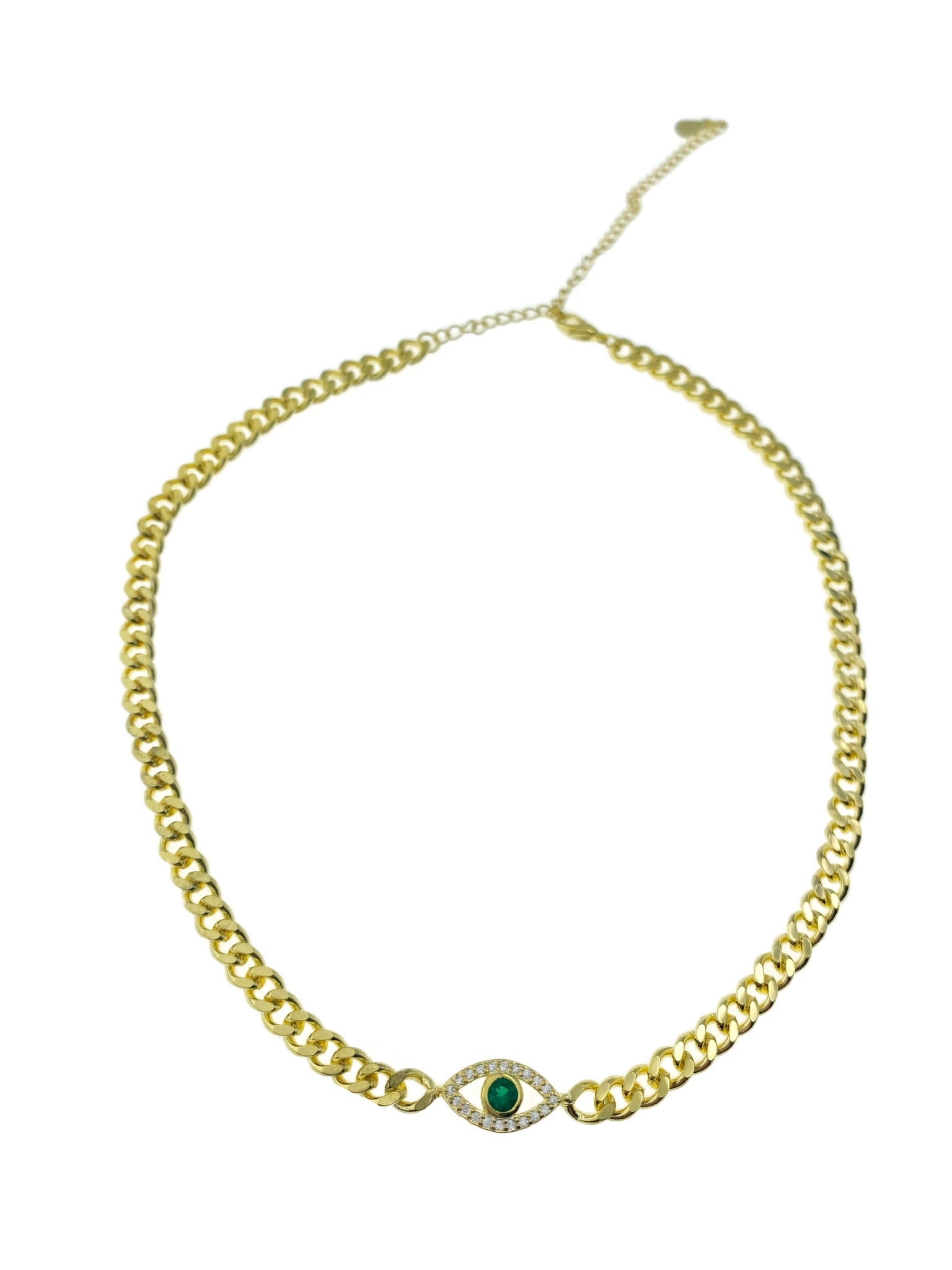 Emerald eye chain choker necklace full view