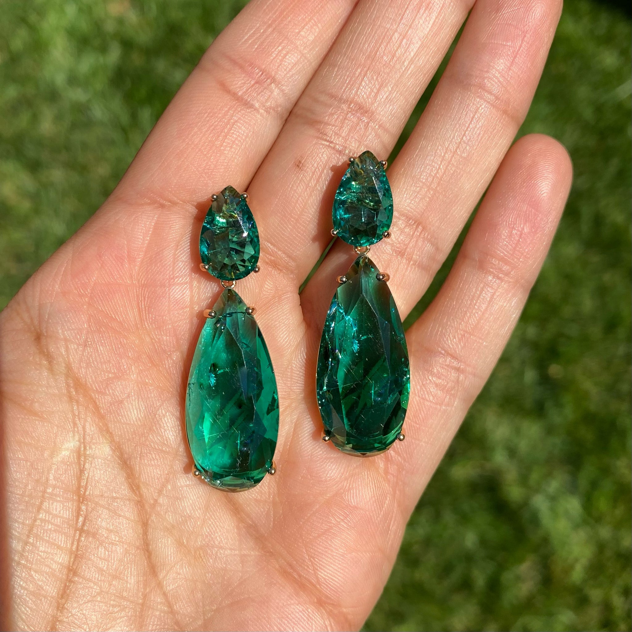 Crushed Emerald Double Teardrop Earrings