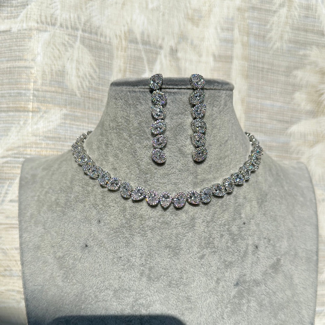 Petite Geo Halo Line Necklace & Earrings Set