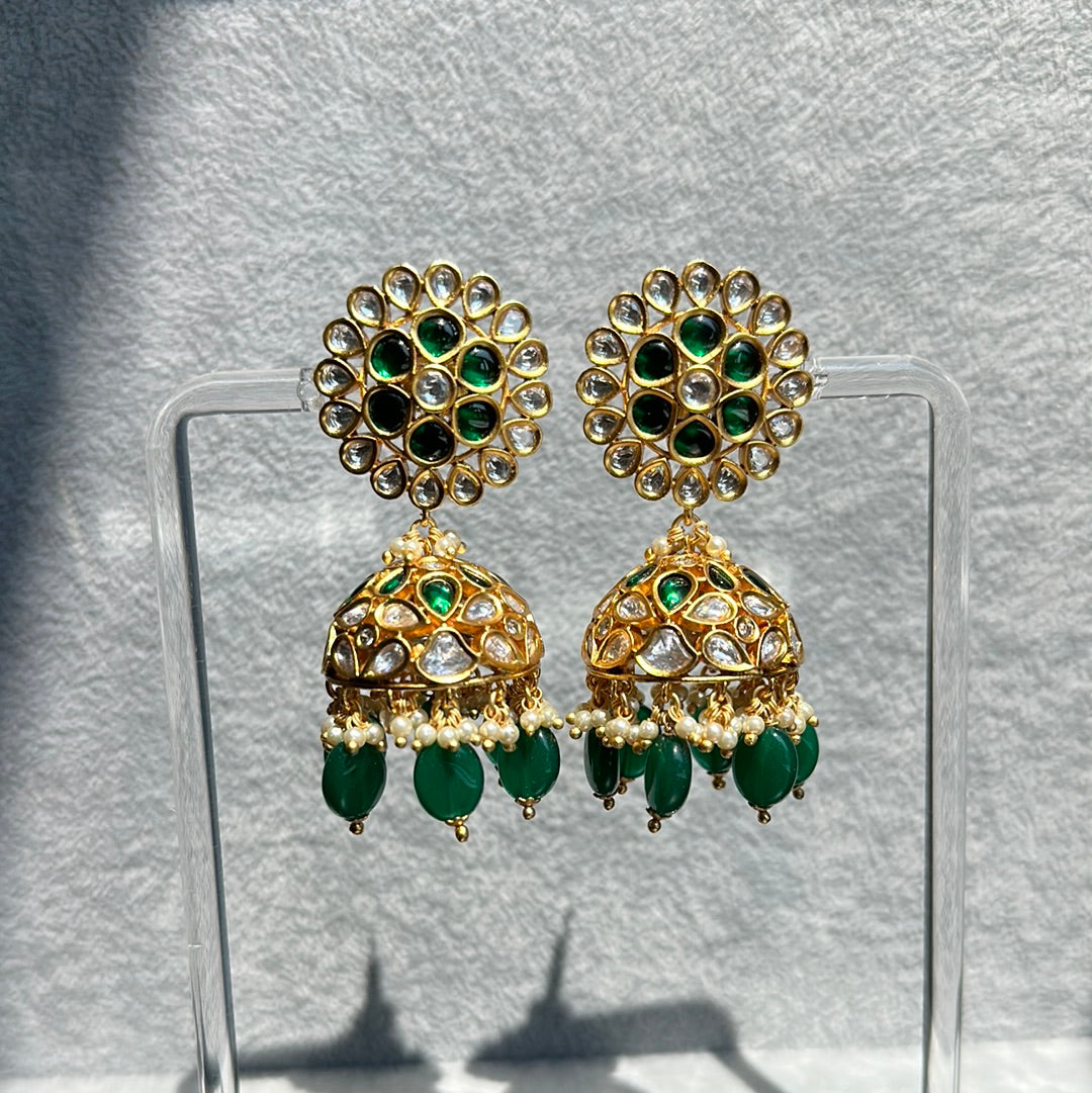 Classic Emerald & Kundan Jhumka Earrings