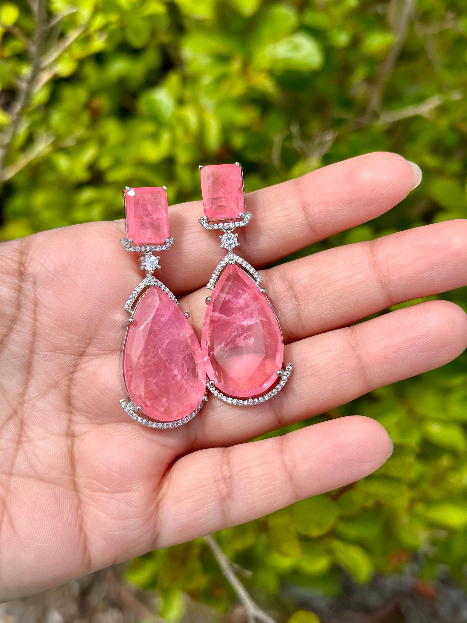 Pink Double Stone Crushed Earrings
