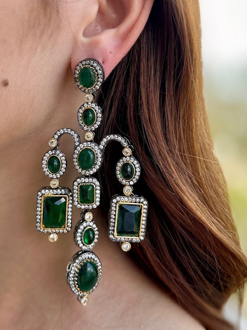 Antique Emerald Chandelier Statement Earrings