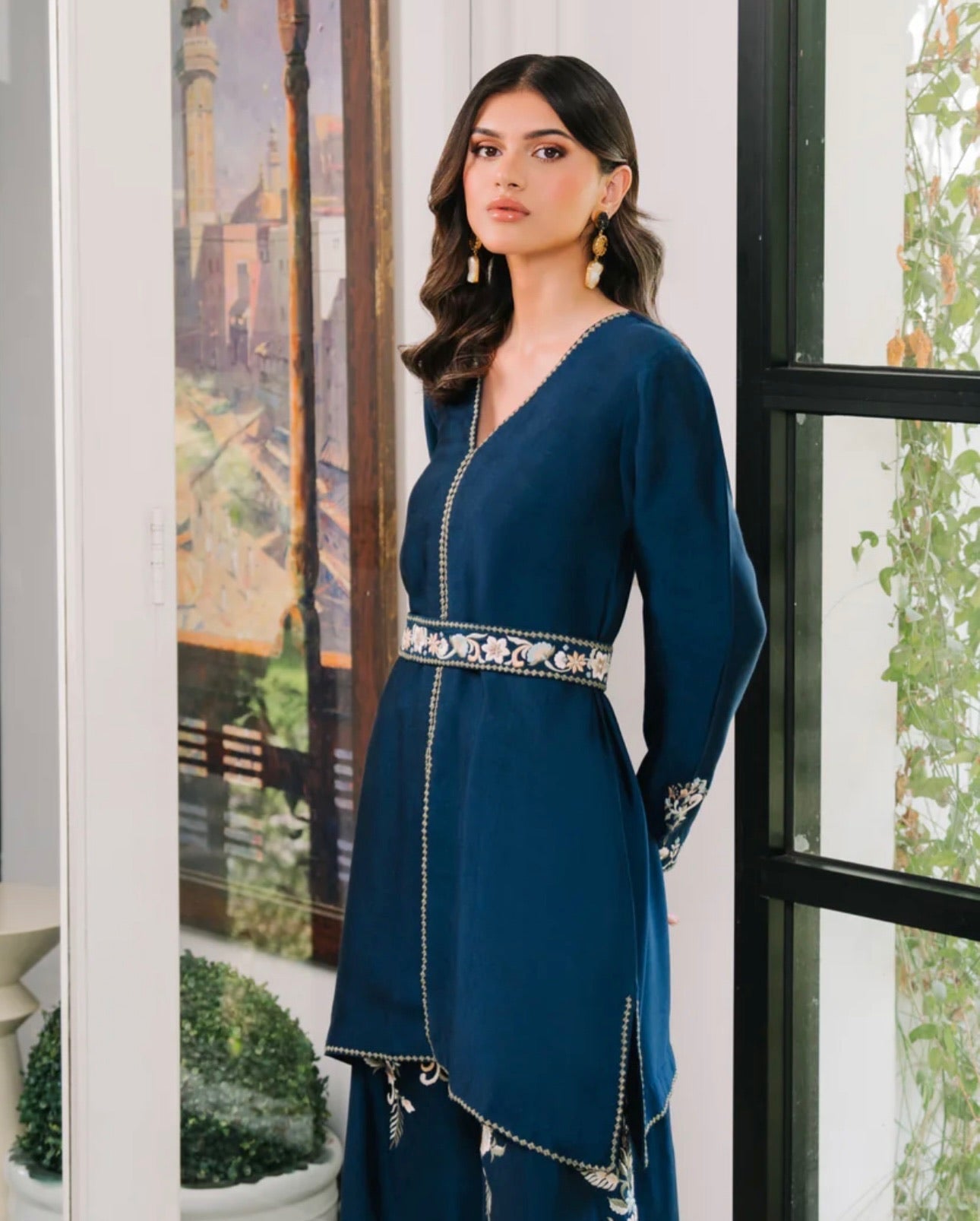 Royal Blue Belted Silk Formal