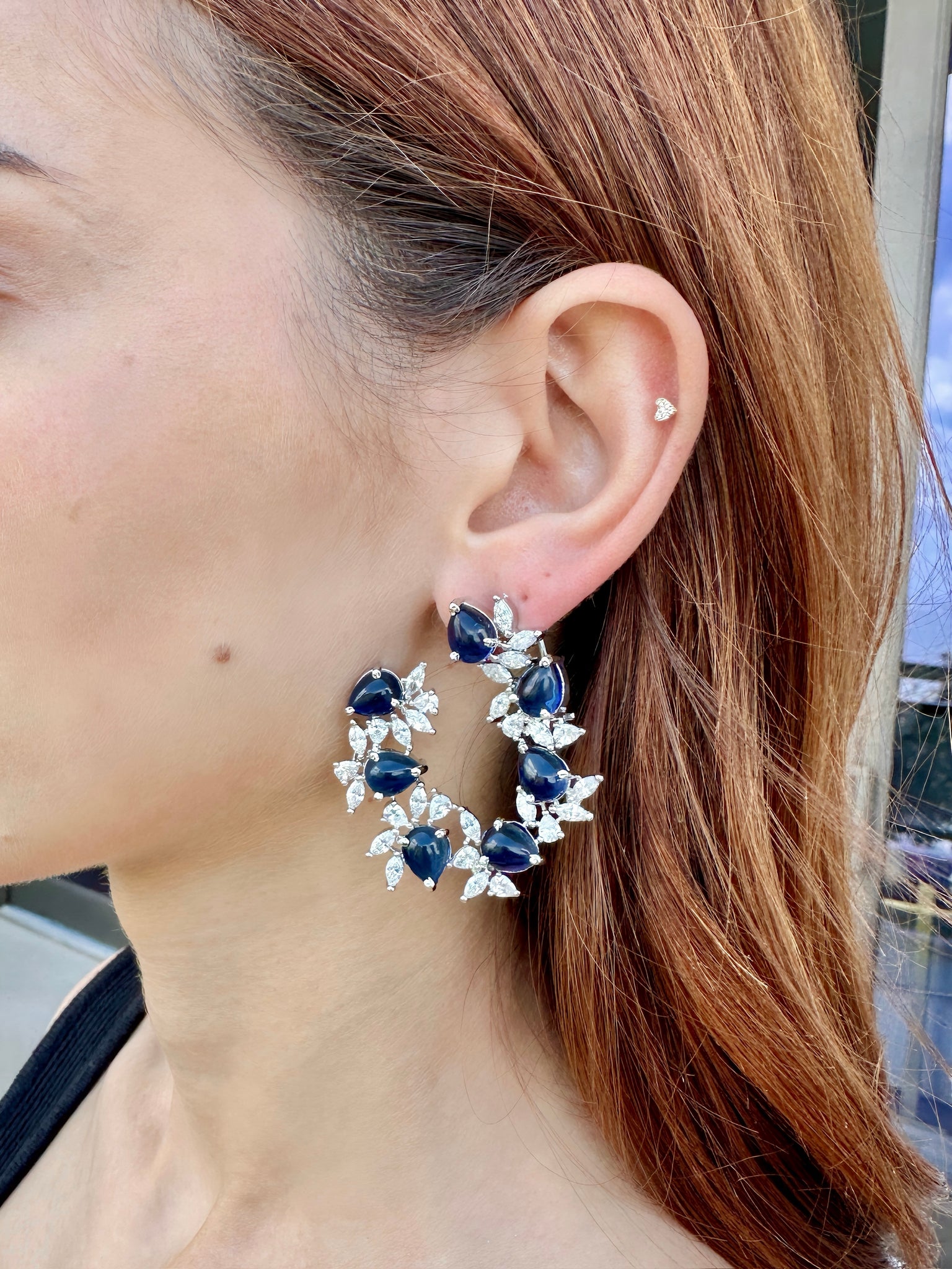 Sapphire Swirl Leafy Earrings