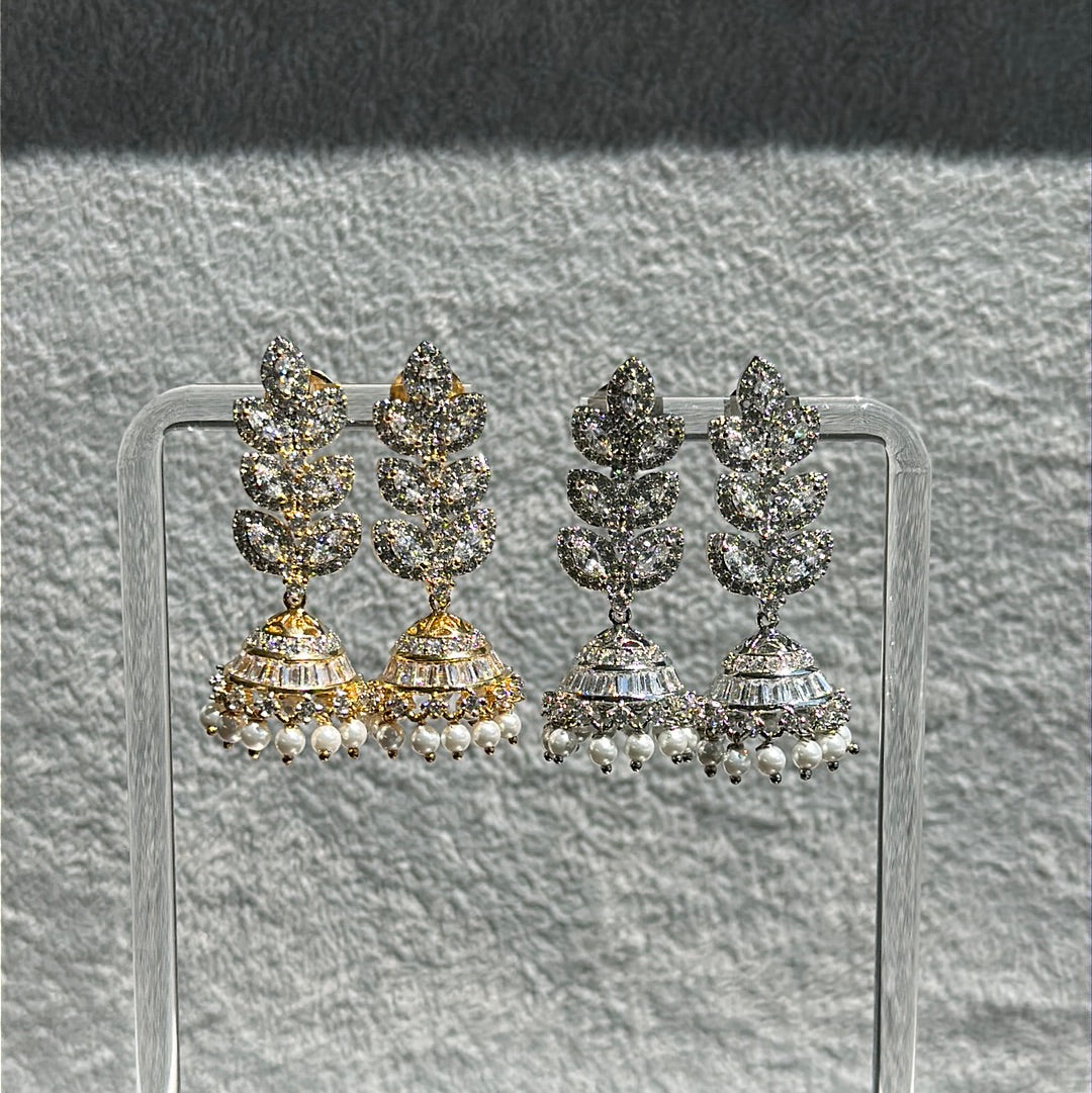 Diamondesque Leafy Jhumka Earrings