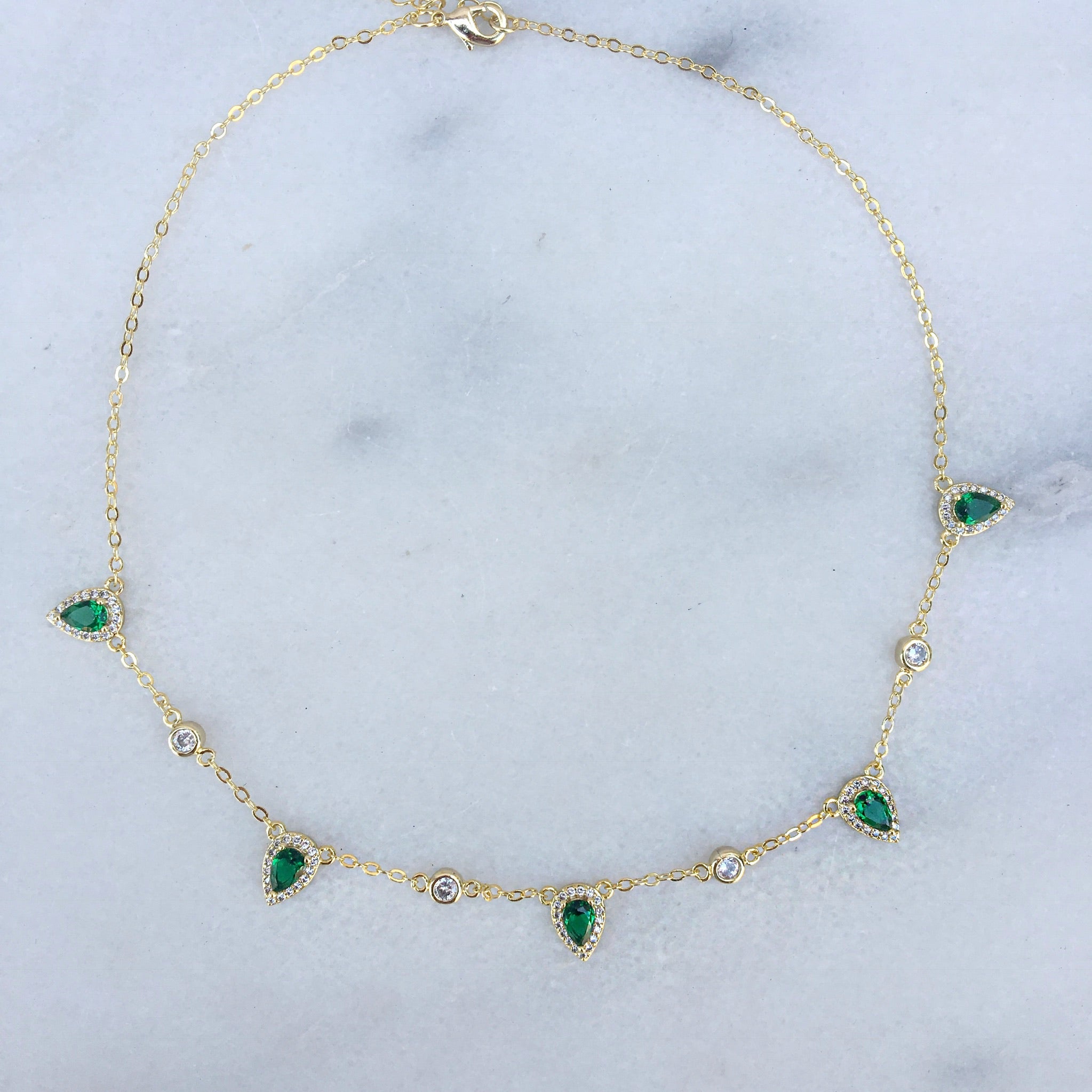 Emerald Drop Halo Necklace