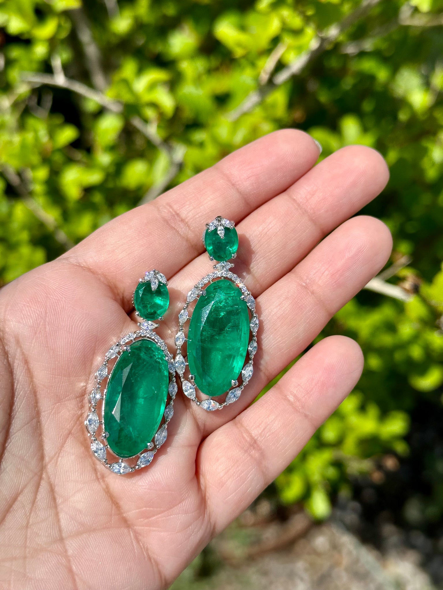 Emerald Crushed Halo Earrings