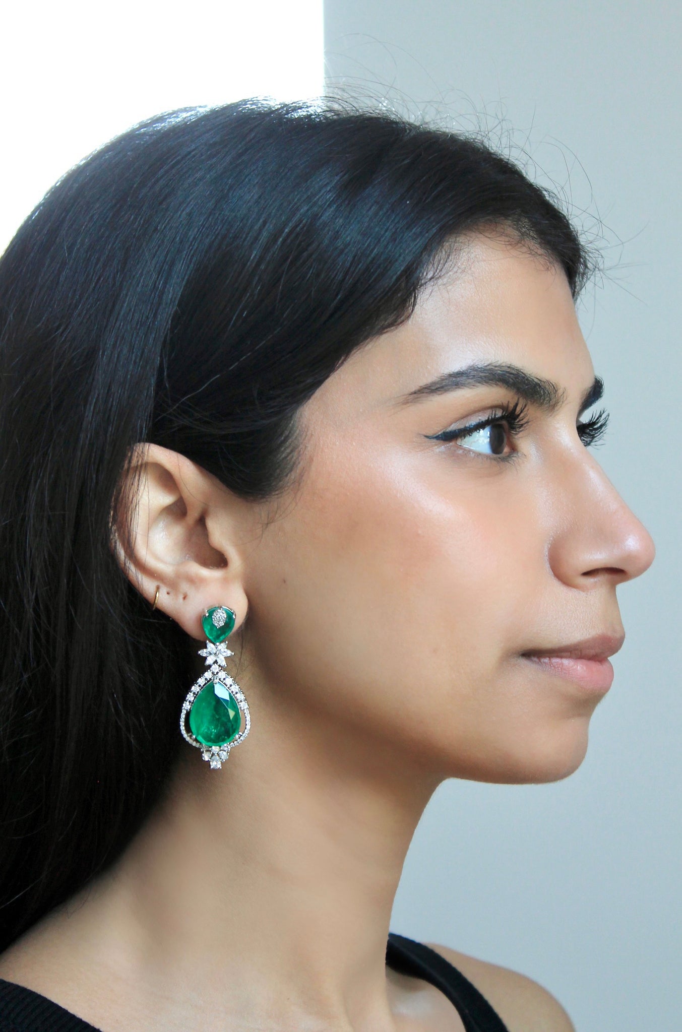 Petite Emerald Double Teardrop Crushed Earrings