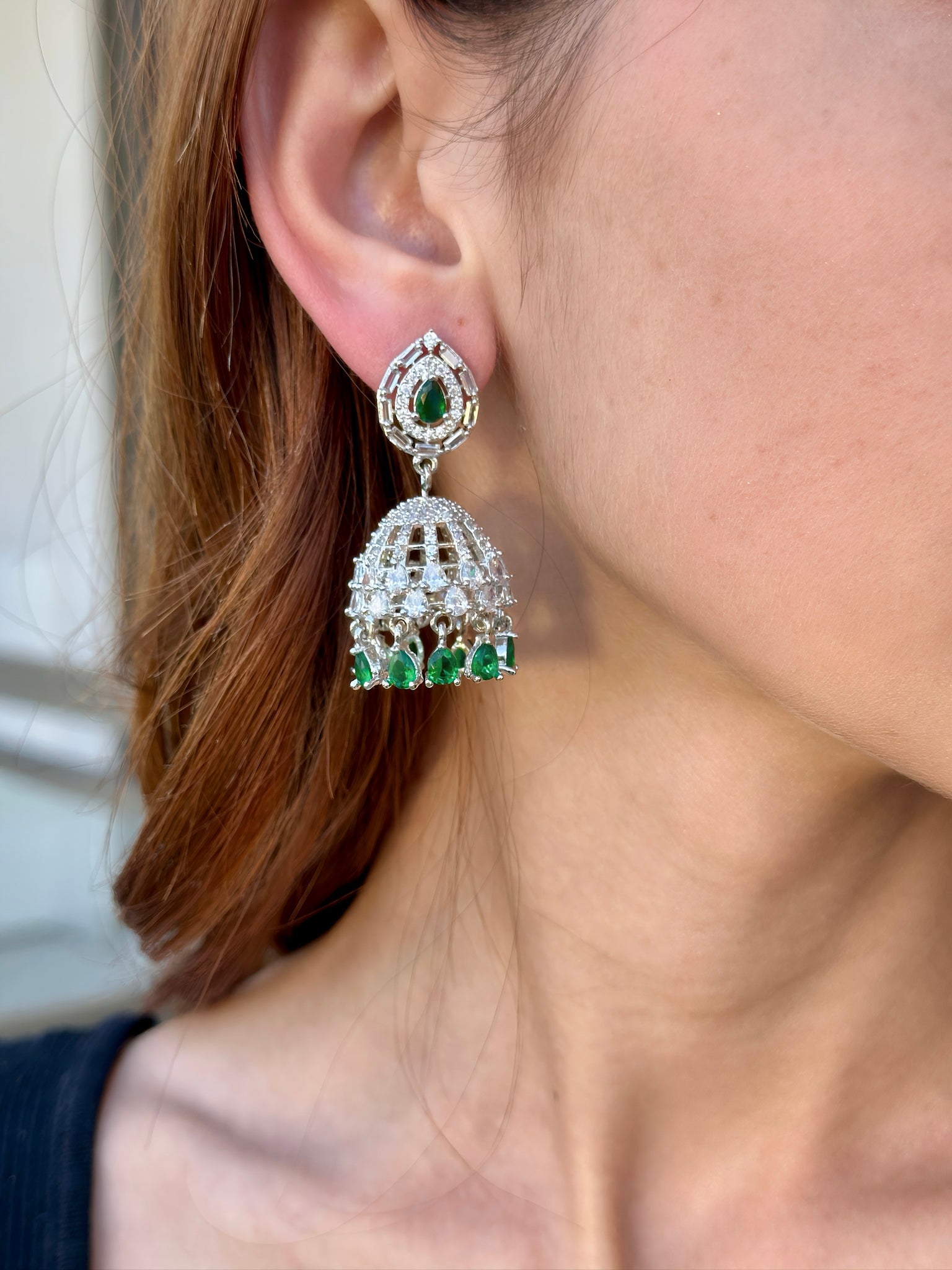 Diamondesque Emerald Petite Jhumka Earrings