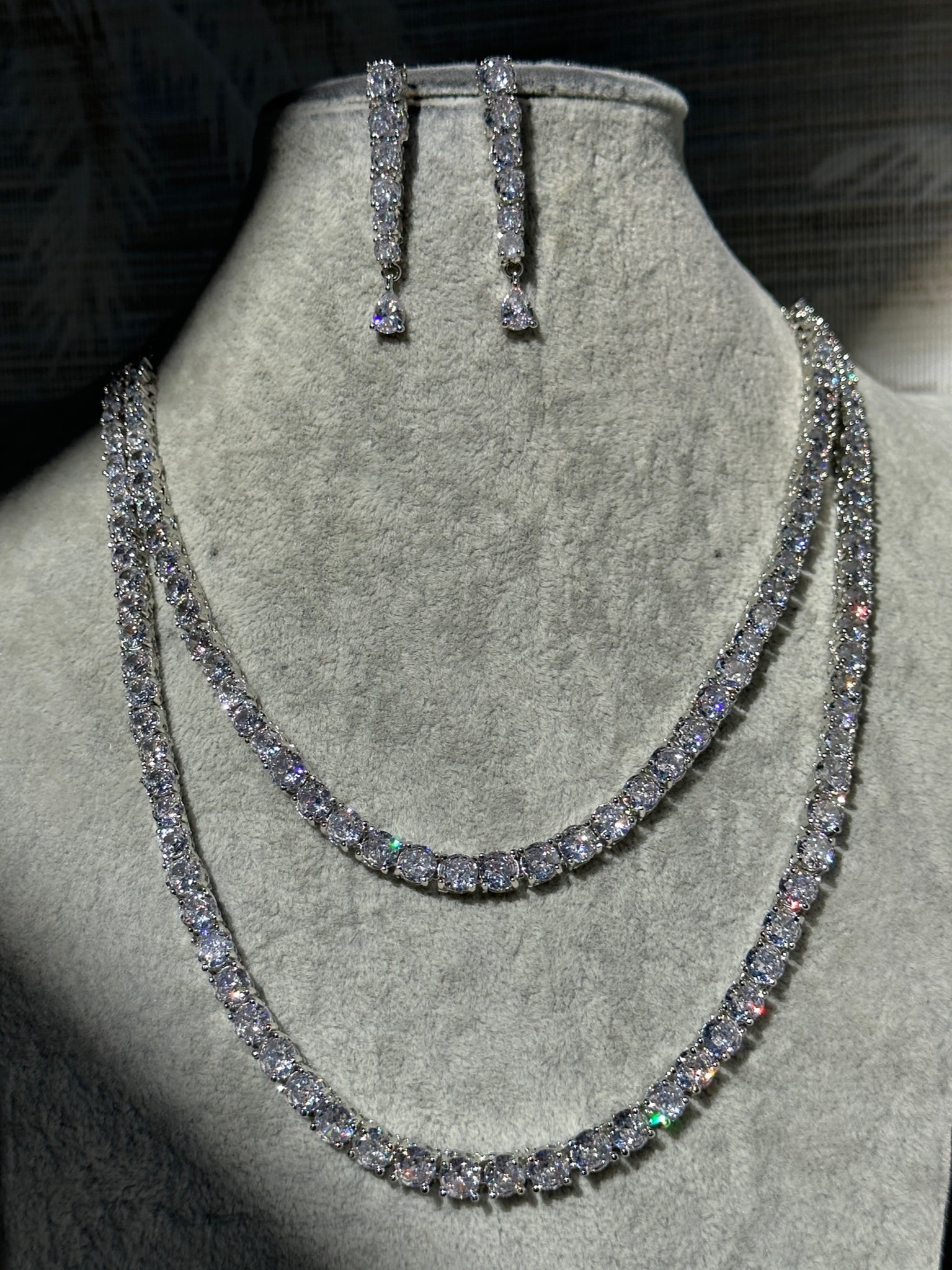 Double Tennis Necklace & Earrings Set