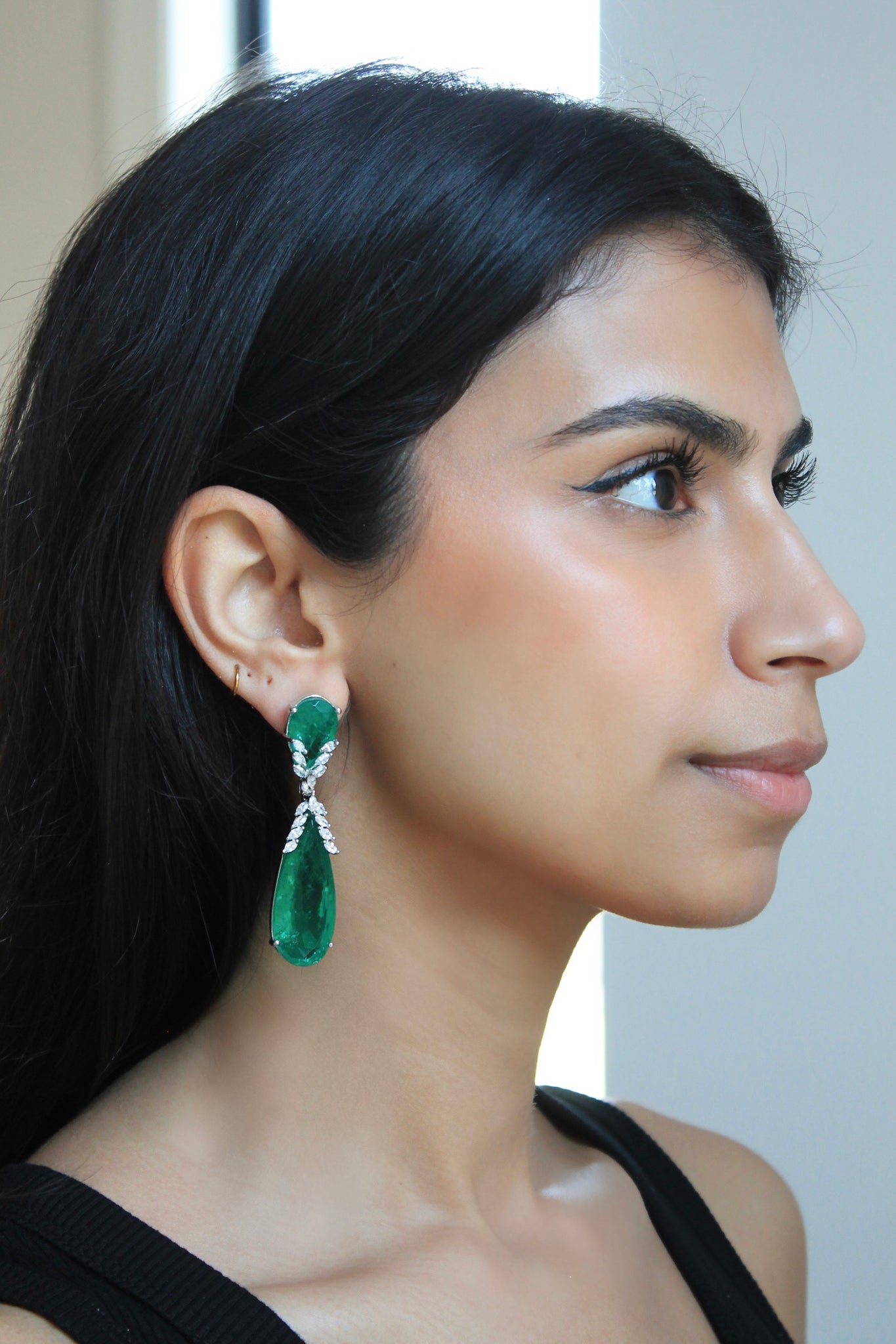 Emerald Double Teardrop Crushed Earrings
