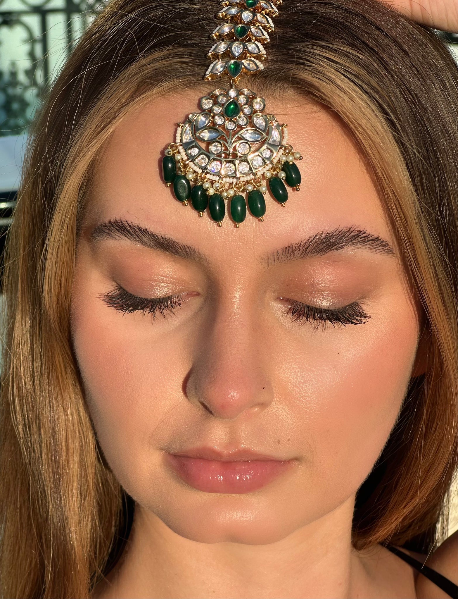 Emerald Green Kundan Medallion Tikka