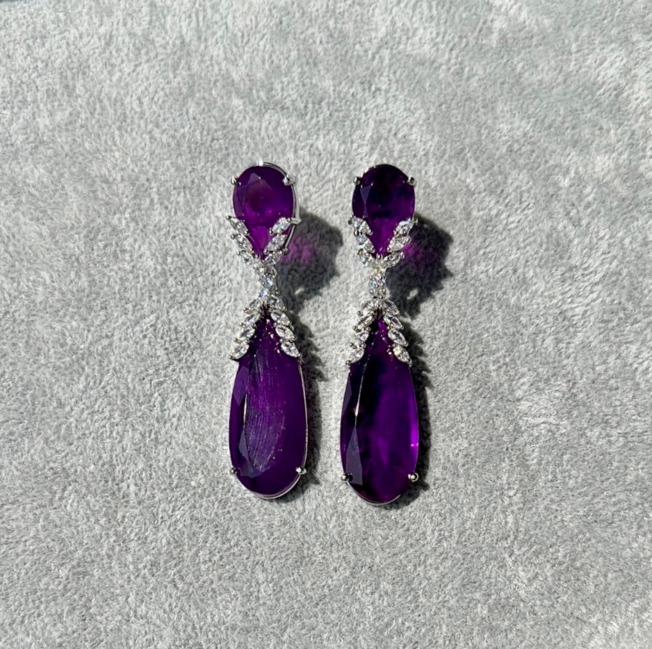 Purple Double Teardrop Crushed Earrings