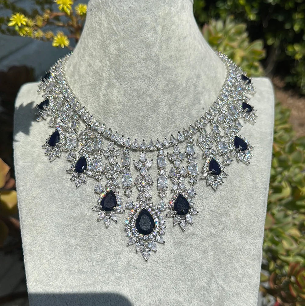 Sapphire Blue Dagger Drop Necklace