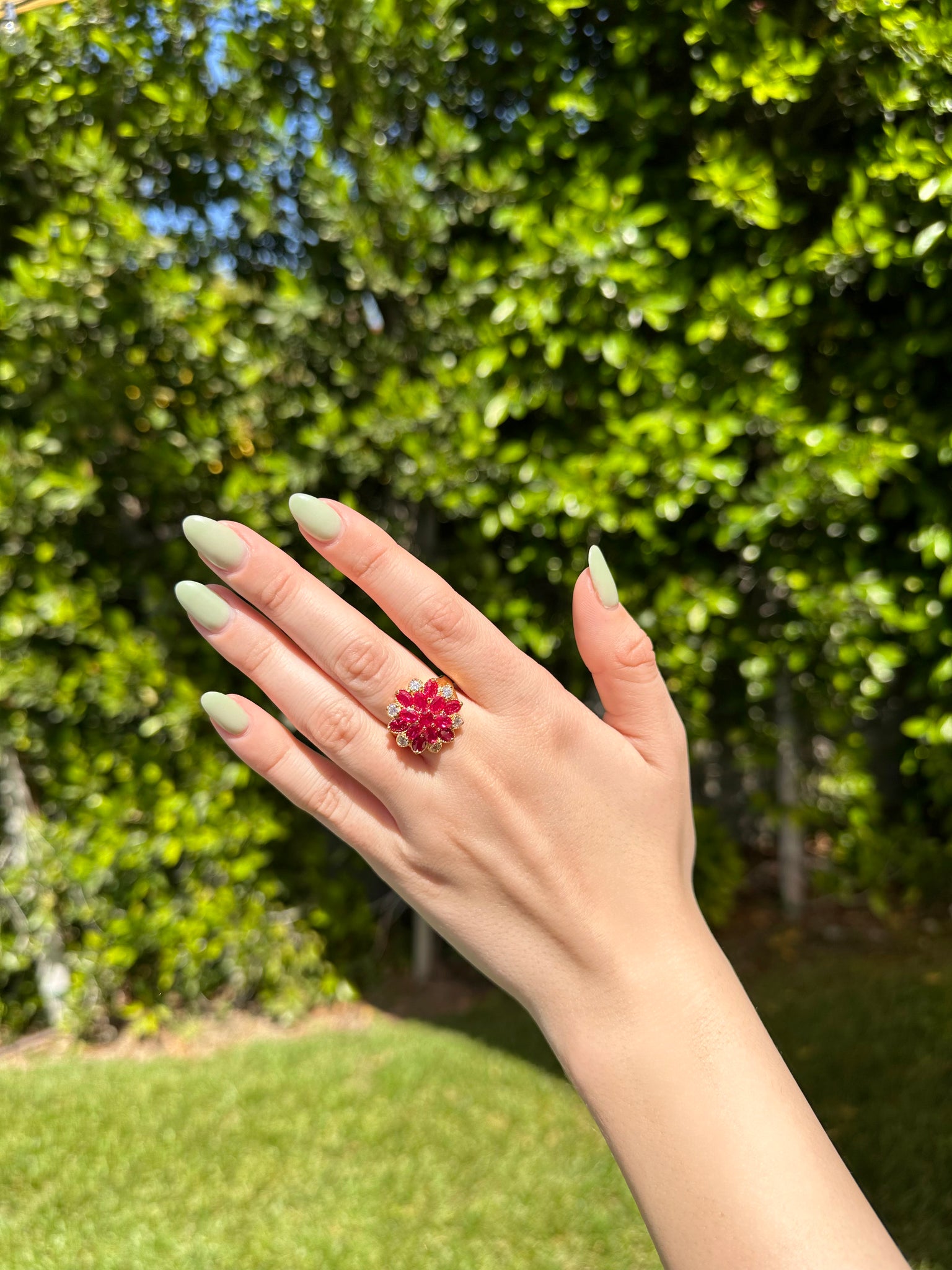 Golden Ruby Flower Ring
