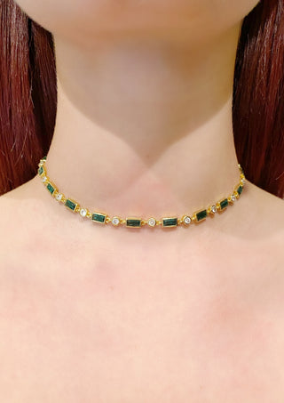 Emerald dot dash choker necklace single on model