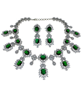 Emerald princess cut necklace and earrings full set