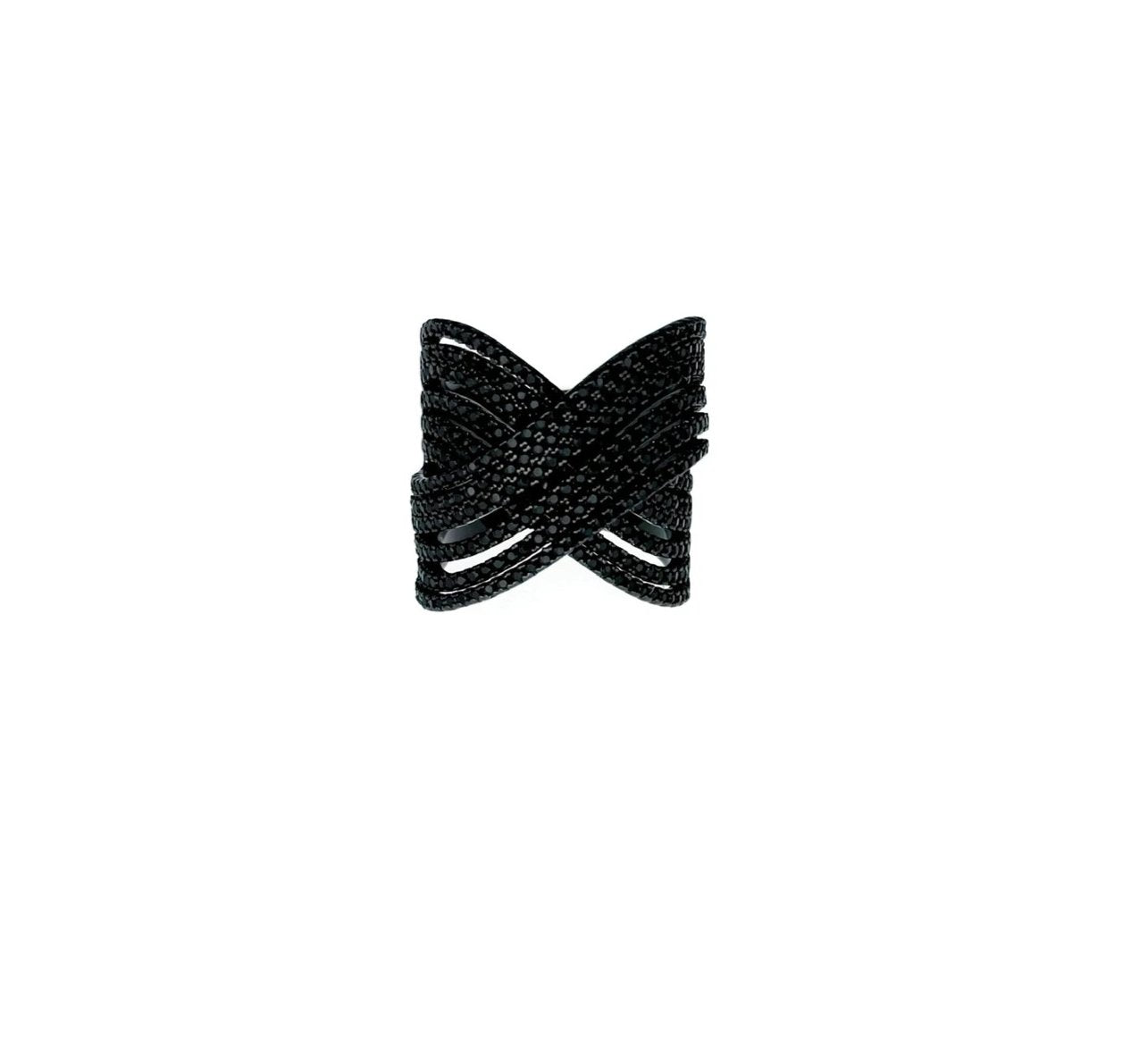  black pave X ring front view