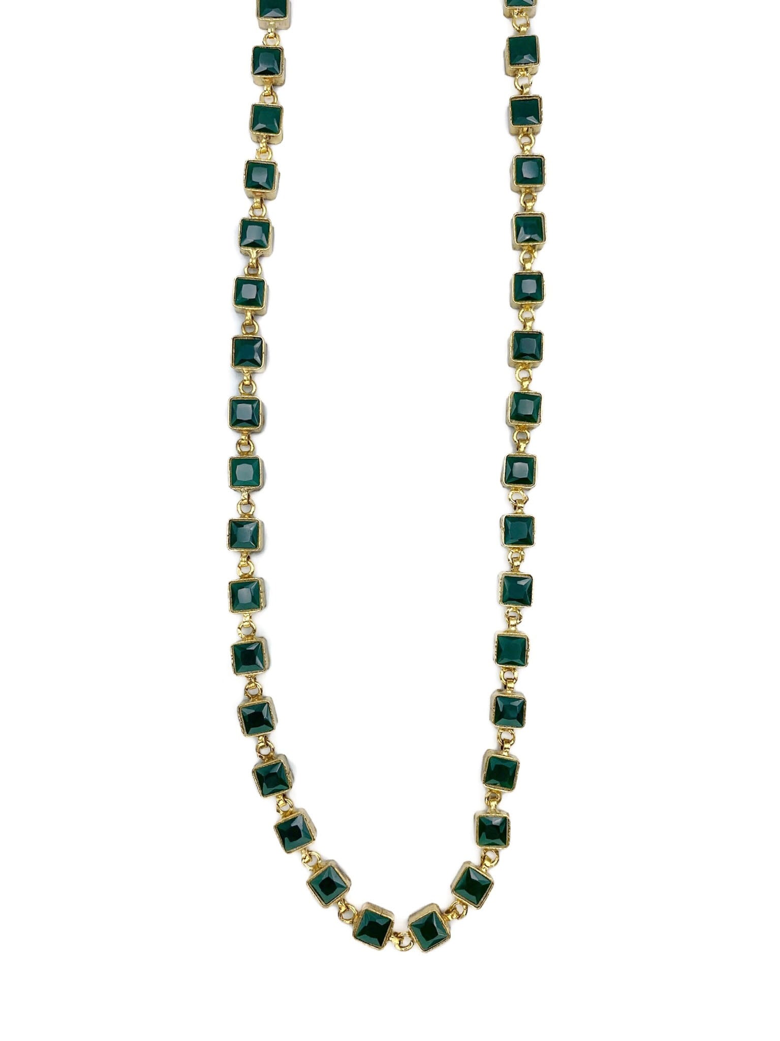 Emerald stone square necklace front view