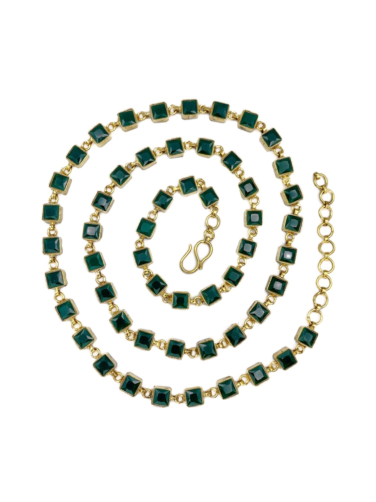 Emerald stone square necklace full view