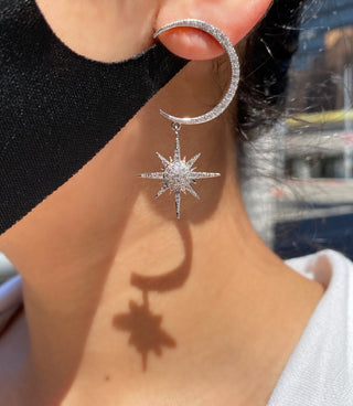 Moon and Star Earrings on model