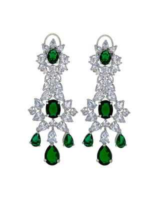 Emerald Green Diamondesque Jeweled Earrings close up