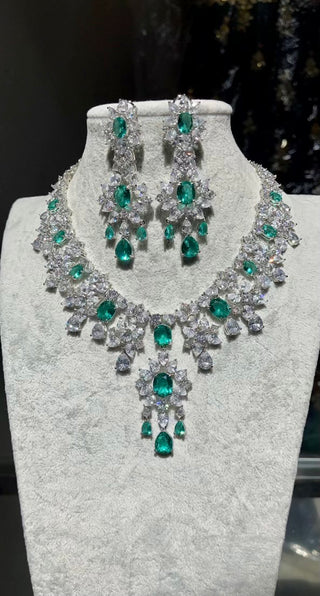 Green Tourmaline Diamondesque Necklace & Earrings display