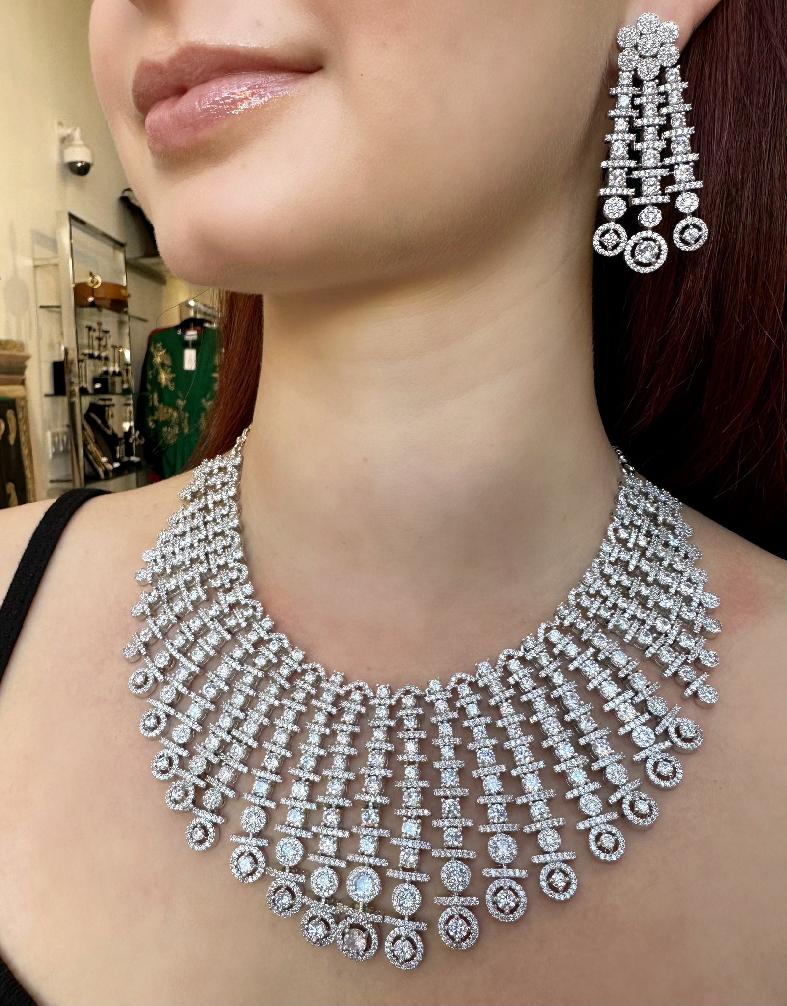 Diamondesque Dot Dash Cascading Necklace and Earrings Set