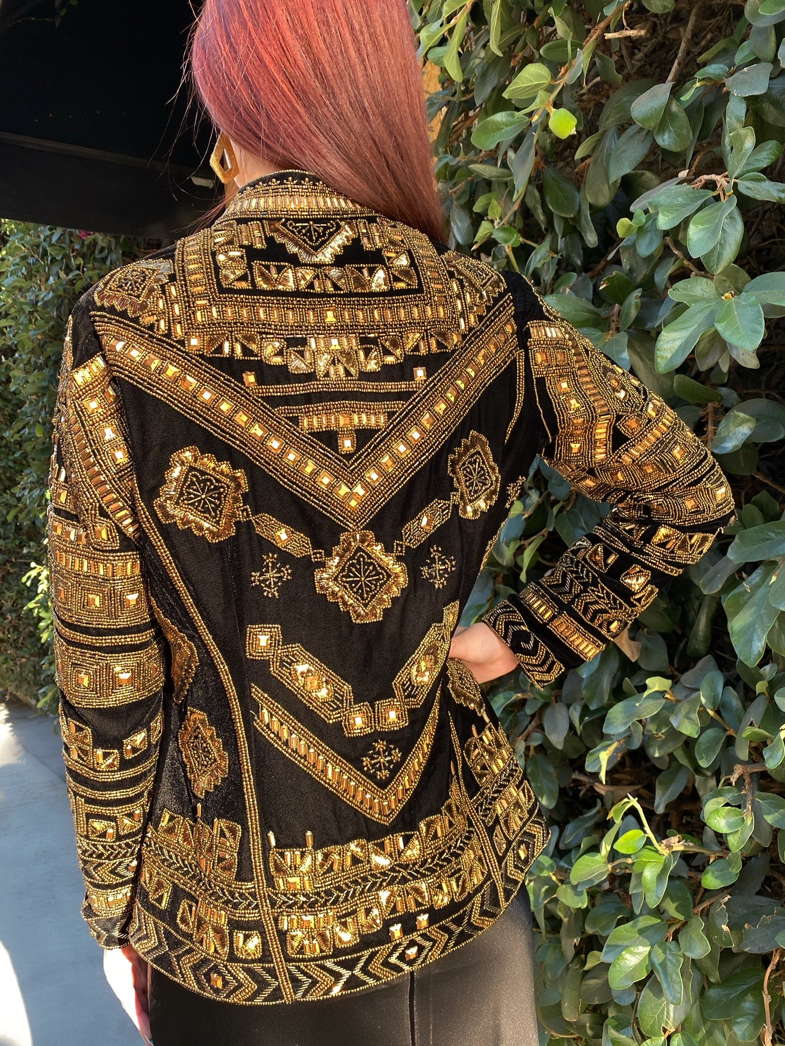 Black and Gold Tribal Beaded Velvet Jacket – Kamal Beverly Hills