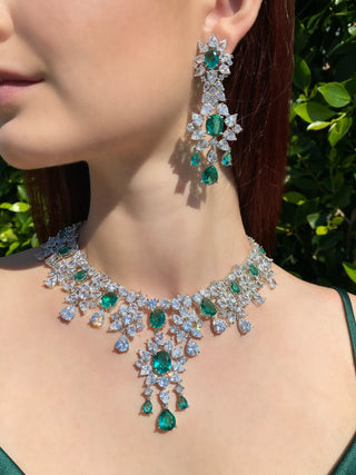Green Tourmaline Diamondesque Necklace & Earrings on model