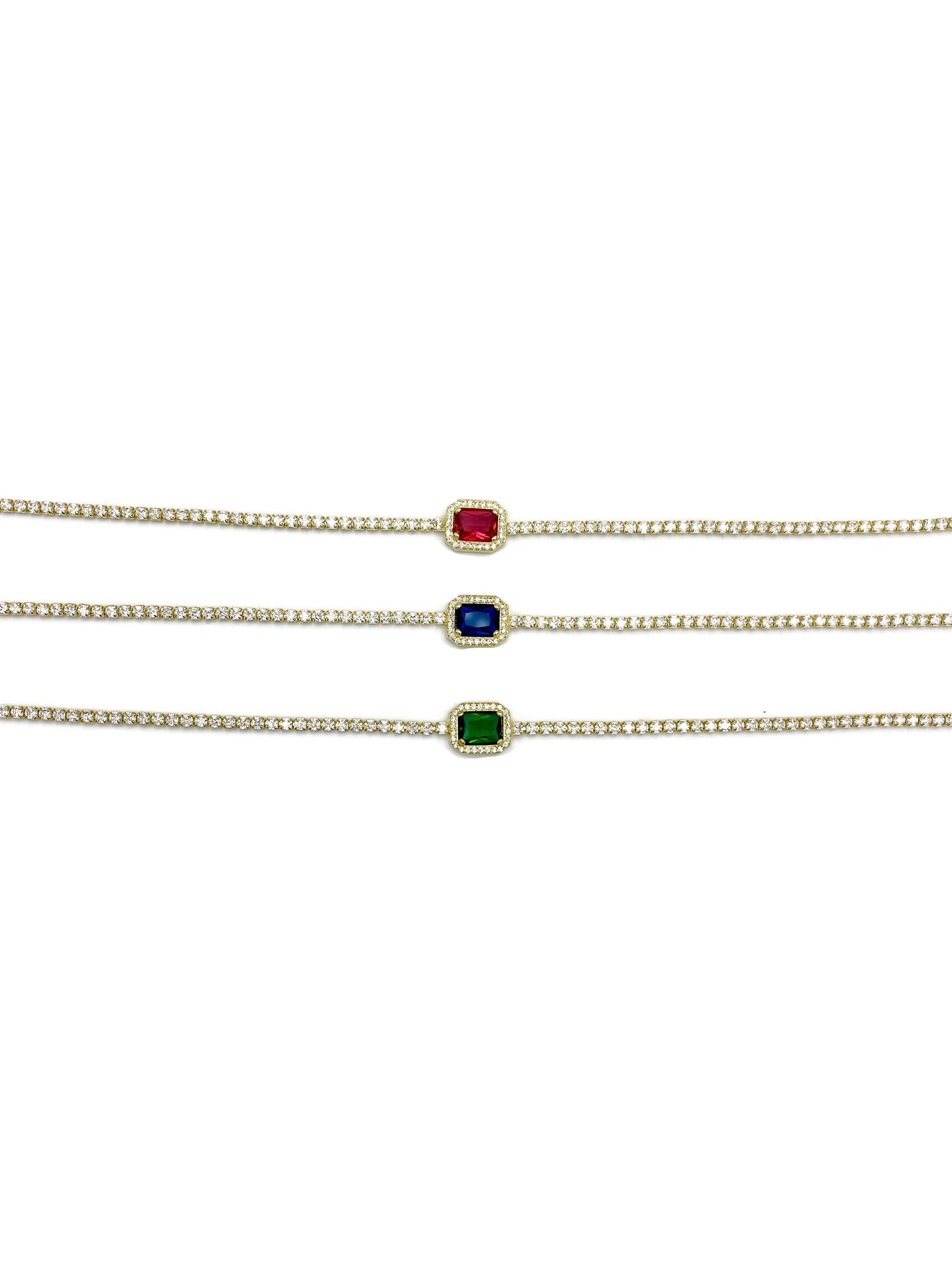 Dainty Line Center Gem Choker Necklace stacked full view