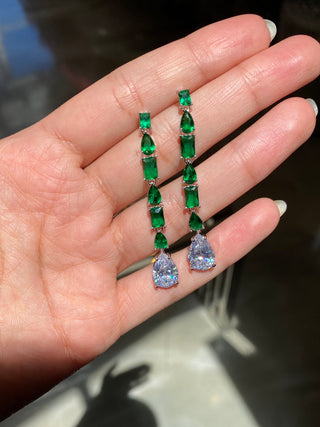 Geo emerald teardrop line earrings in sunlight 