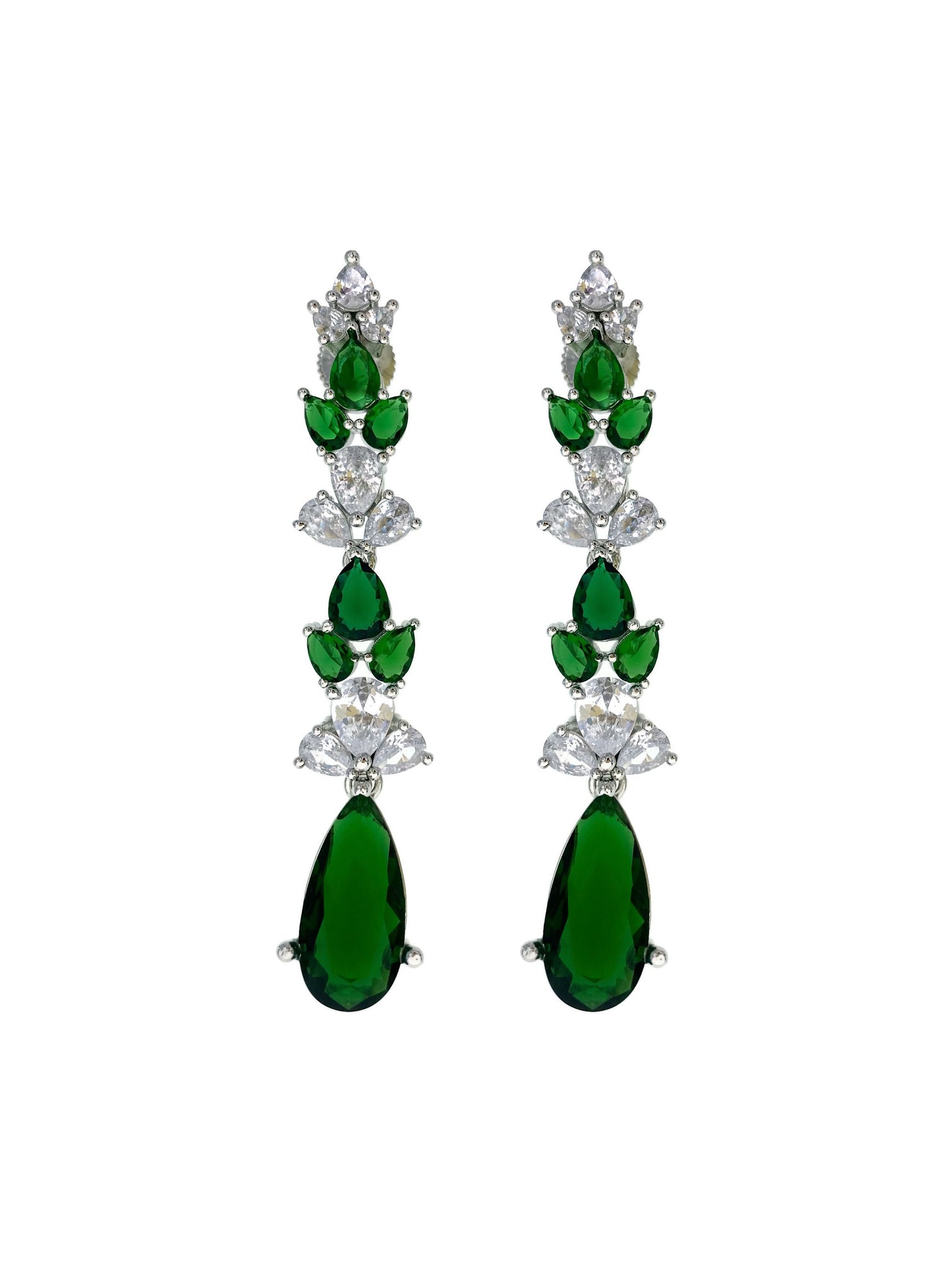 Emerald Diamondesque Cascading Jewels Earrings close up