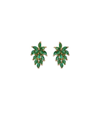 Leafy stud earrings emerald green front view