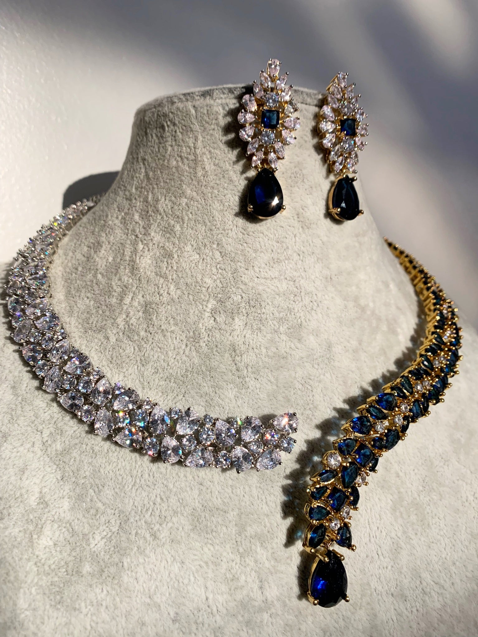 Sapphire Diamondesque Wrap Around Necklace & Earrings Set