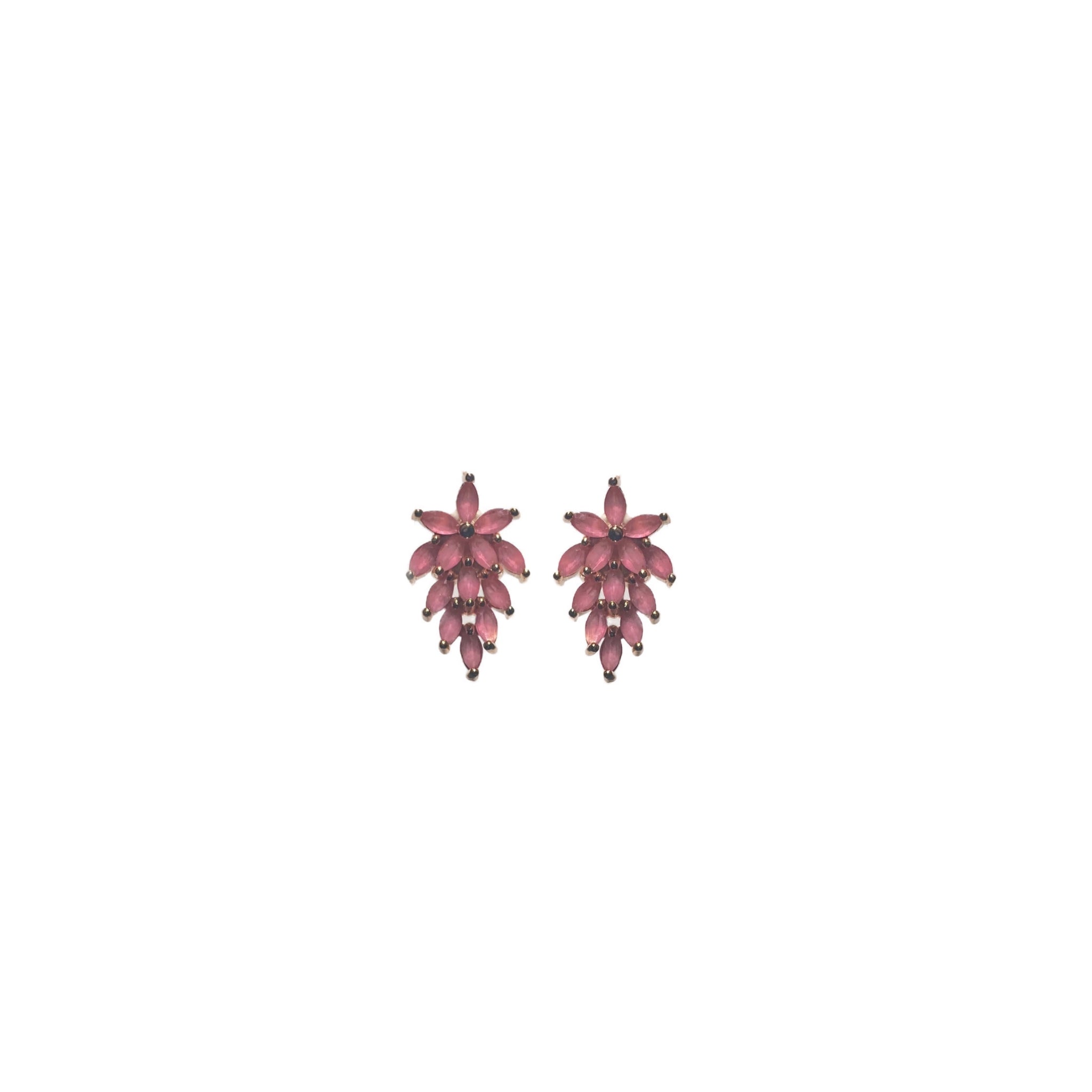 Leafy stud earrings pink front view