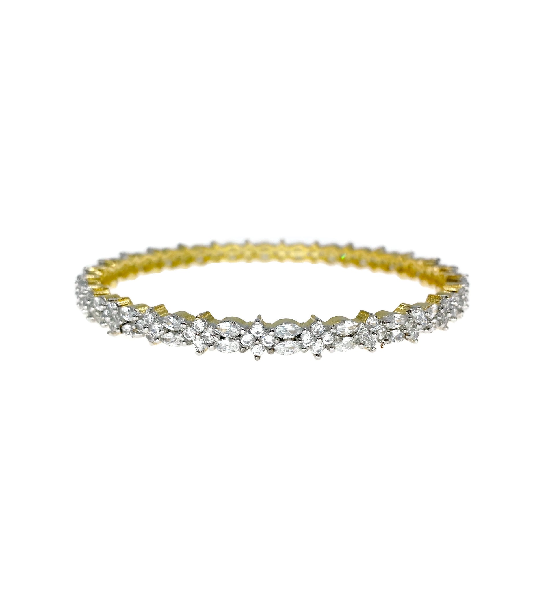 two tone dainty flower diamondesque bangle front view