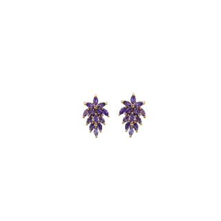 Leafy stud earrings purple front view