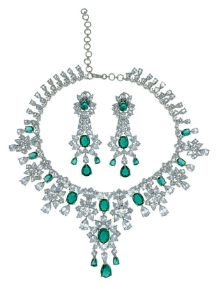 Green Tourmaline Diamondesque Necklace & Earrings full view