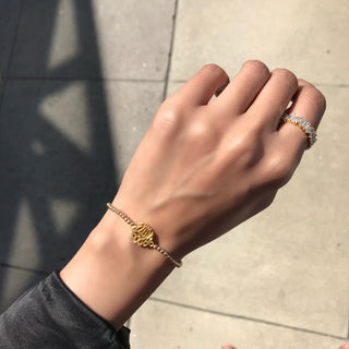 mashallah beaded stretch bracelet on model