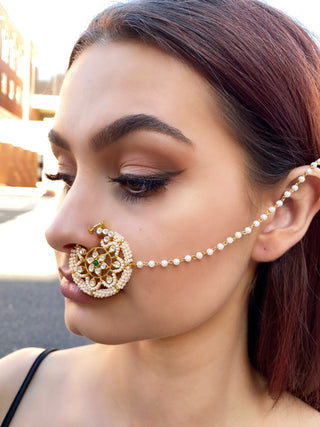 Pearl Flower Circle Nath Nose Ring on model